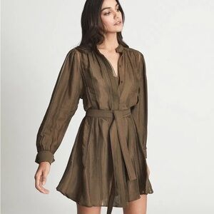 Reiss Harriet Olive Green Long Sleeve Dress